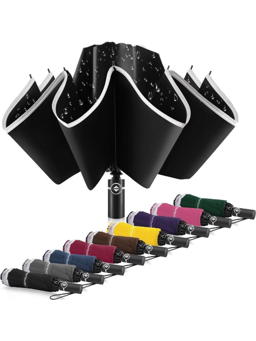 Large Windproof Inverted Umbrella - Compact Reverse Design, Teflon-Coated